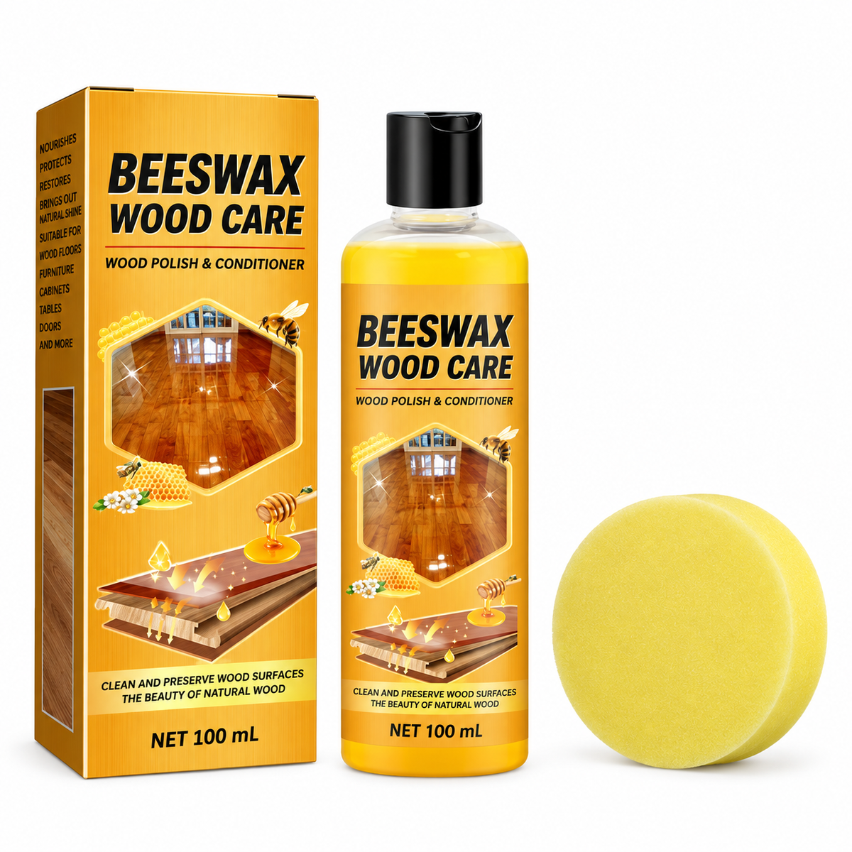 Wood polish and conditioner kit with original package pattern and no logo