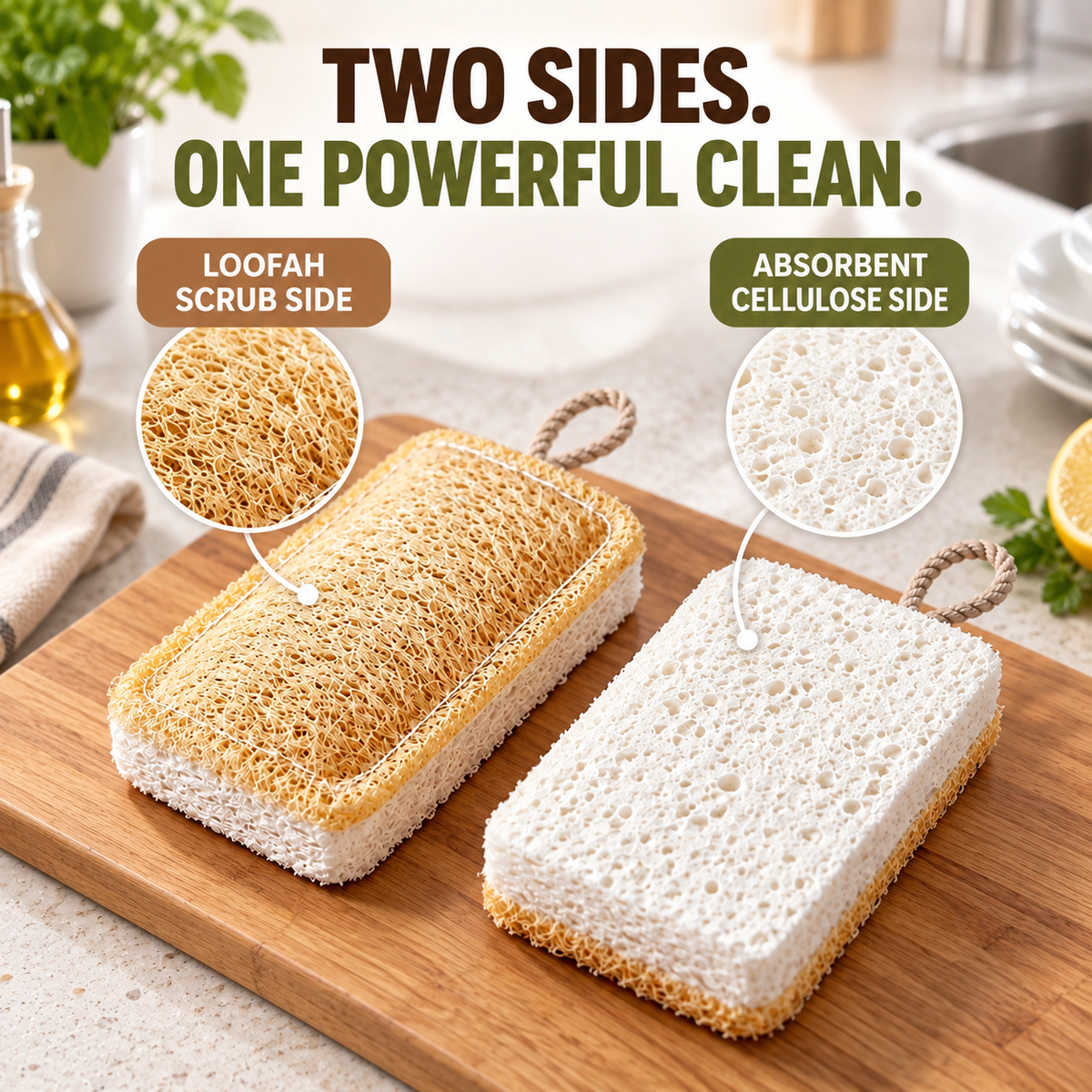 Dual-sided loofah and cellulose sponge cleaning benefits