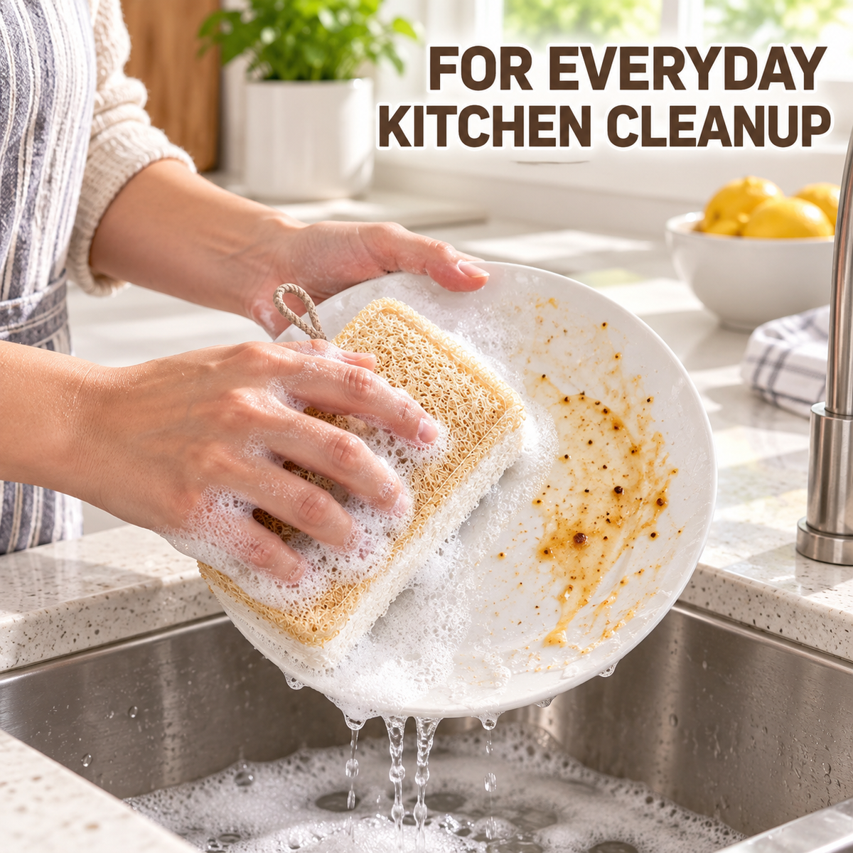 Loofah cellulose sponge used for kitchen cleaning