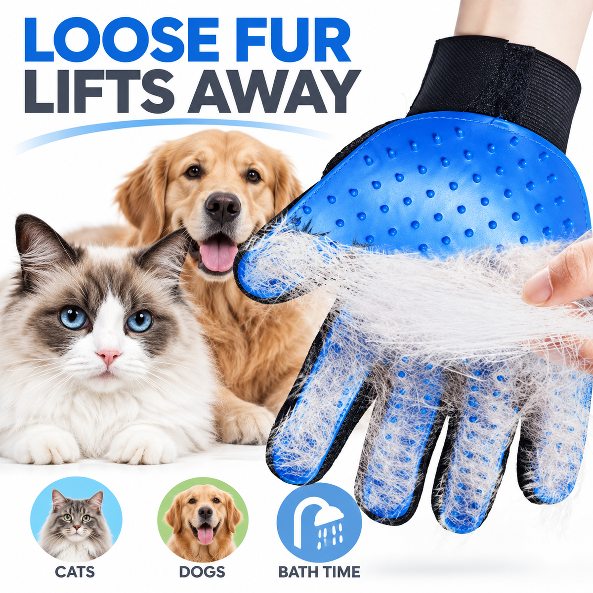 Adjustable reusable grooming glove for cats and dogs