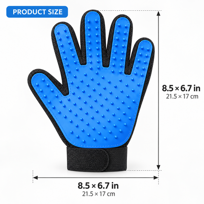 Pet grooming glove dimensions 21.5 by 17 centimeters