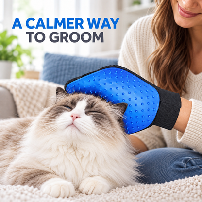 Silicone grooming glove used on a dog