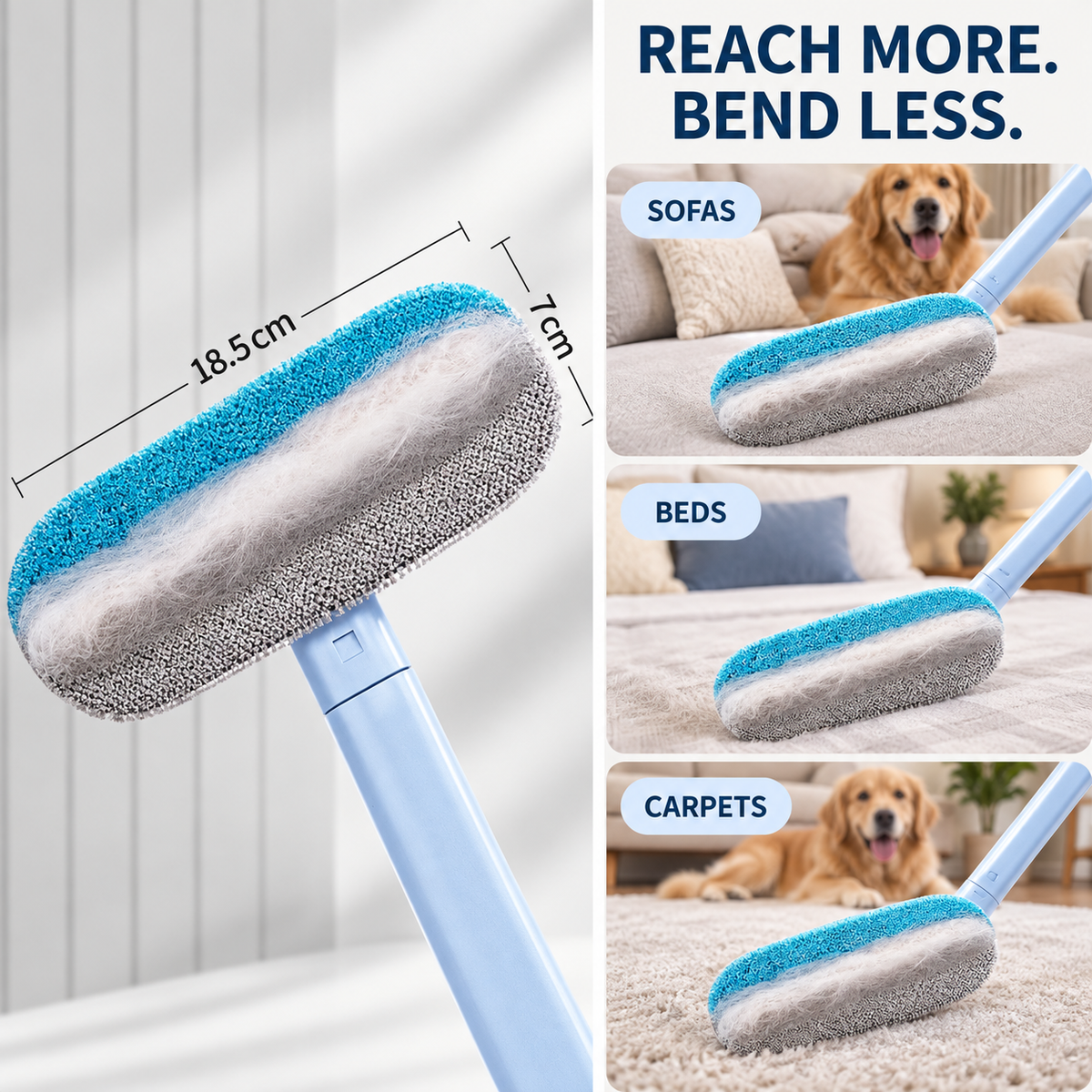 Reusable pet hair removal brush requires no adhesive refills