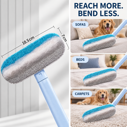 Reusable pet hair removal brush requires no adhesive refills