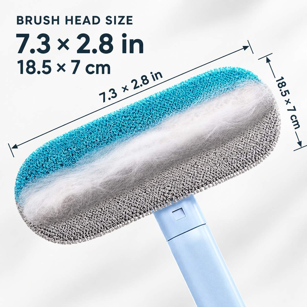 Pet hair brush head dimensions 18.5 by 7 centimeters